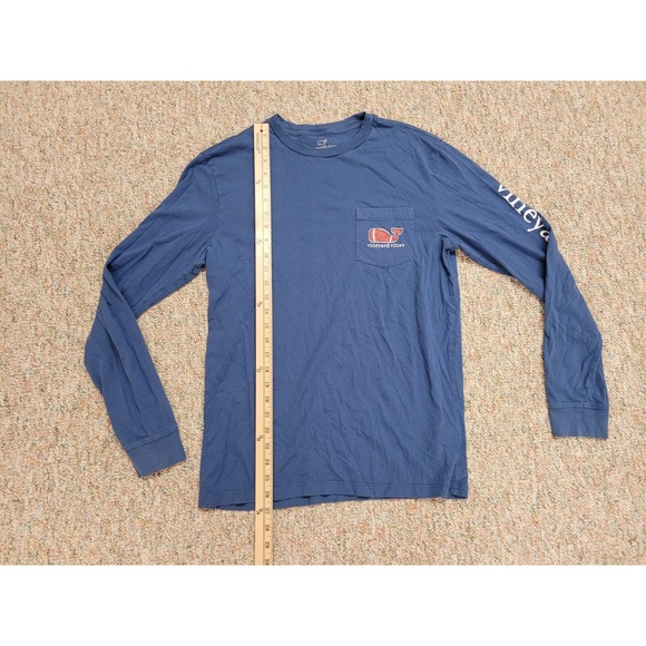 Vineyard Vines Shirt Mens Small Blue Football Whale Logo Pocket Tee Long Sleeve - Picture 9 of 16